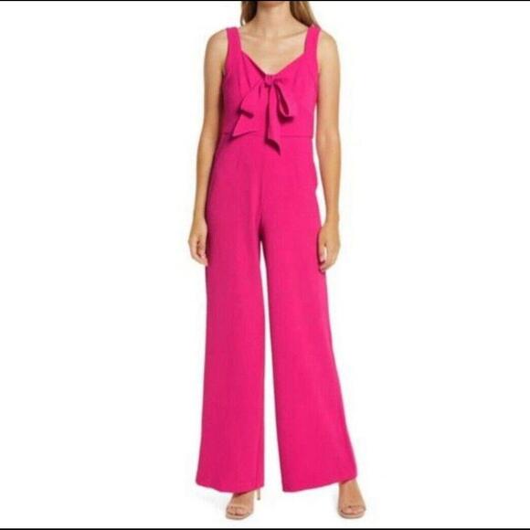 Julia Jordan Pink Bow Jumpsuit Size 16 - Picture 1 of 10